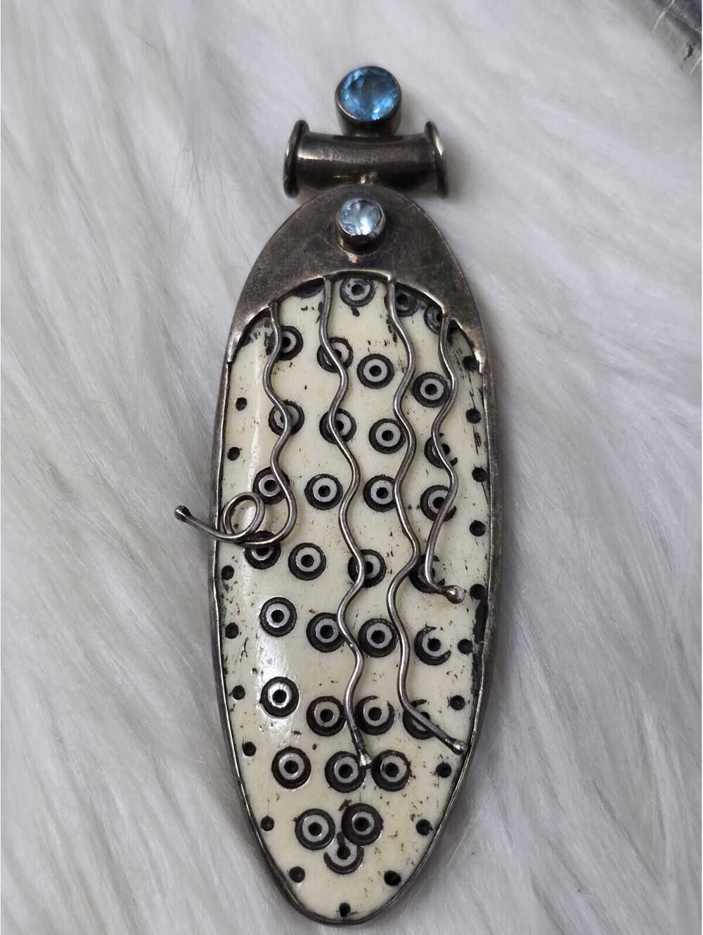 Sajen Sterling Silver Carved Stone Pendant Blue Stone 925